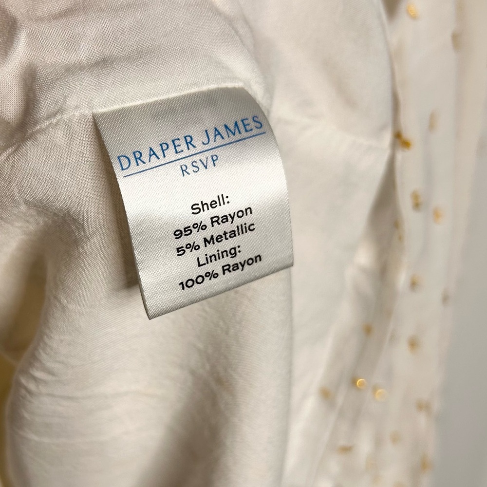 Draper James RSVP Women’s White Gold Clip Dot Mockneck Blouse Size‎ Large Lined - Picture 7 of 8